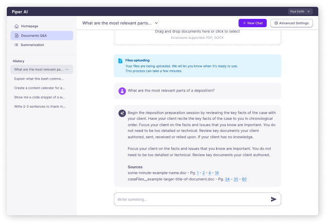 Tela de um assistente de IA generativa para advogados